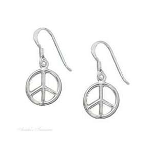  Sterling Silver Peace Symbol Sign Dangle Earrings: Jewelry