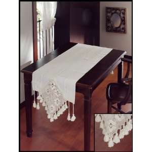 Luxury Table Runner with Indigenous Design and Fringed Authentic Brim 