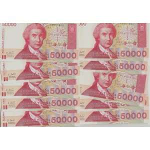   Lot* 10pcs Croatia 1993 50,000 Dinara Uncirculated 