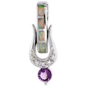 Sterling Silver Slide / Pendant, Inlaid w/ Lab Opal with 5 mm Amethyst 