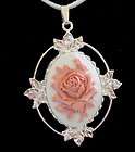 SPARKLE Pink and Midnight Blue FLOWER ROSE CAMEO Necklace with 
