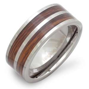   Band 8MM (5/16 inch) Flat Shiny Center Wood Inlay Comfort Fit
