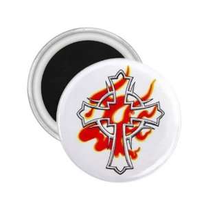 Tattoo Cross Red Fire Art Fridge Souvenir Magnet 2.25 