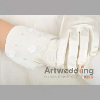 14 Ivory satin Rose pearls elbow Wedding bridal gloves  