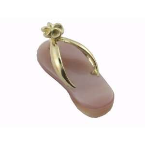  Pink Mother Of Pearl Flip Flop Plumeria Strap Sandal, 14k 