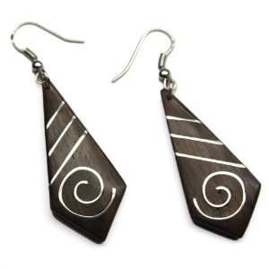    Stainless Steel Spiral Inlay Wood Tie Earring: Evolatree: Jewelry