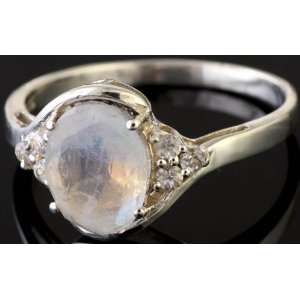 Faceted Rainbow Moonstone Ring   Sterling Silver 