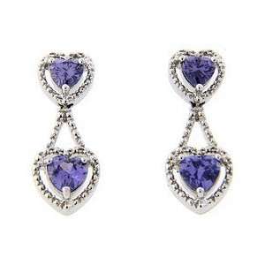    Sterling Silver Purple CZ Heart Over Heart Earrings Jewelry