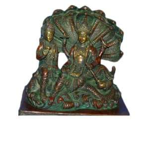 Hindu Gods Vishnu & Lakshmi Ananta Shesha Copper Patina Brass Statue 8 