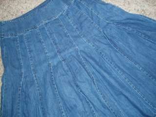 Women LONG jean skirt DENIM blue LIZ Claiborne 12 pleats FLARE mid 