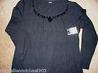 NWT St. Johns Bay LS Scoop Neck Black Shirt with Beade