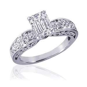 90 Ct Emerald Cut Diamond Vintage Engagement Ring 14K CUT:VERY GOOD 