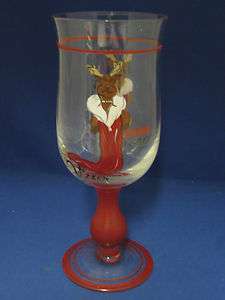 Hand Blown Painted VIXEN Reindeer Christmas Holiday Wine Goblet Glass 