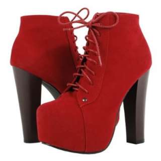  Victoria1 Laced Up Thick Heel Ankle Boots RED Shoes