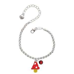  3 D Red and White Mushroom Silver Plated Brass Charm 