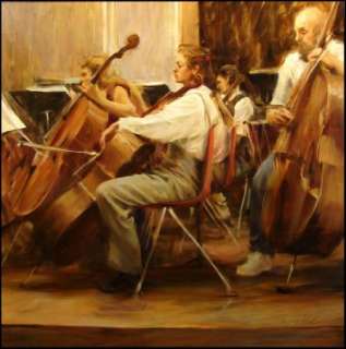 QUANG HO cello&base section Original Painting Oil in Canvas HAND 