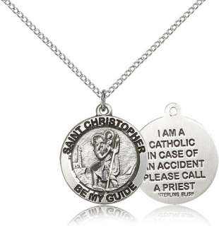 Round Sterling Silver Saint Christopher Pendant  