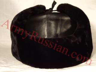   USSR Army Red Star Symbol Leather Ushanka Aviator Sheep Fur Alaska Hat