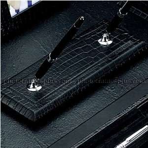  Double Pen Stand, Black Croco Leather