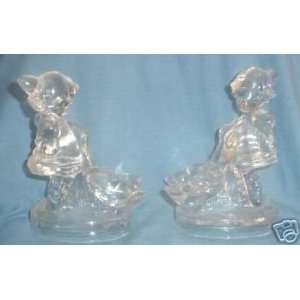  Pair Vintage Crystal Goose Girl Bookends 