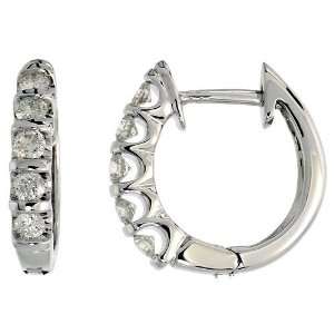 14k White Gold Huggie Diamond Earrings w/ 0.34 Carat Brilliant Cut 