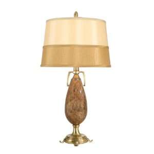   Tiffany PG60029 Art Glass Table Lamp, Antique Brass and Fabric Shade
