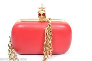 ALEXANDER McQUEEN DAGGER SKULL MILITARY CHAIN RED LEATHER CLUTCH BAG 