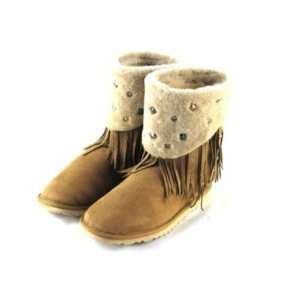   Kettle Black 100 Sheepskin Fringe Fur Chestnut Escalade Boots Size 7