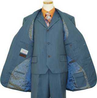 TAYION~SLATE BLUE SUPER 140S WOOL VESTED SUIT~SZ 46R  