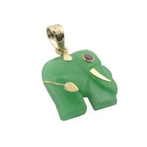  Green Jade Mini Elephant Pendant, 14k Gold Jewelry