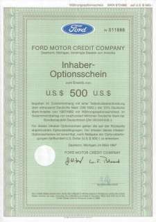 Ford Motor Credit Company, Inhaber Optionsschein (Bearer Warrant 