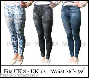 New Womens Denim Leggings Jeans Print Fashion Jeggings UK 8 10 12 Full 