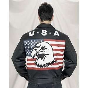  Mens Genuine Leather USA Eagle Flag BOMBER Jacket W/Z/O 