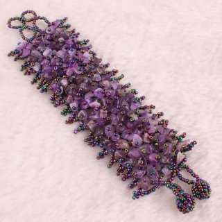 4X8MM Amethyst Crystal Chip Beads Gemstone Bangle Bracelet 8L  
