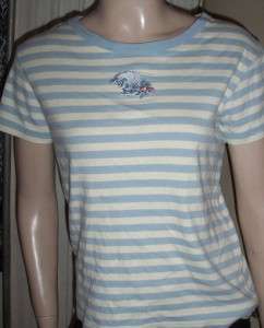 Disney Winnie Pooh Bear Eeyore Blue White Stripe Shirt  