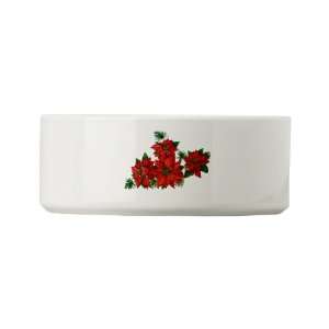   Dog Cat Food Water Bowl Christmas Holiday Poinsettias 