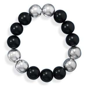   Sterling Silver Black Onyx and Sterling Silver Bead Bracelet Jewelry