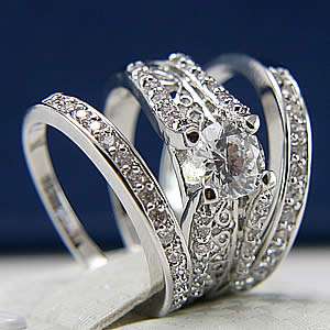 4pcs HIS HER Engagement Wedding Band Ring Set Round Cut Mens/Womens 