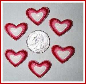 6PC VALENTINE SWEETHEART HEARTS RESIN FLATBACKS  