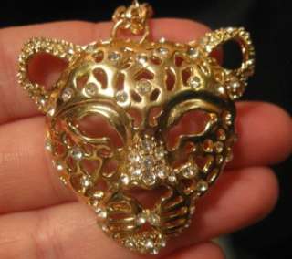   FANCY CLEAR RS LION PANTHER CAT NECKLACE DECO STYLE TRENDY  