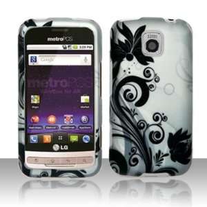  Hard Phone Cover Case LG OPTIMUS M MS690 Flower Black + Mini Nano 