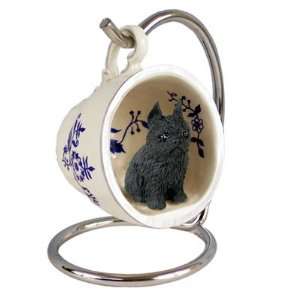    Brussells Griffon Blue Tea Cup Dog Ornament   Black