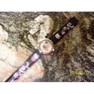  Hello Kitty Genuine Leather Black and Pink Hearts Watch 