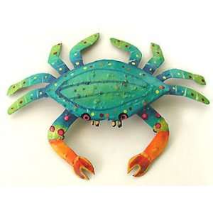  Handpainted Metal Turquoise Crab   Haitian Tropical Garden Art 