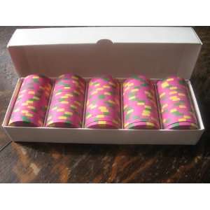 100 Paulson Top Hat & Cane Clay Poker Chips: Fuchsia 500 