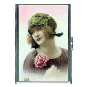 1920s FLAPPER HOLDING ROSE ID Holder, Cigarette Case or Wallet MADE 