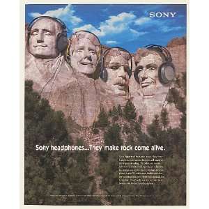 1996 Sony Headphones Make Rock Come Alive Mt Rushmore Print Ad (Music 