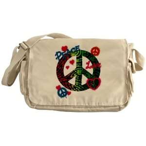   Khaki Messenger Bag Peace Love Rainbow Peace Symbol: Everything Else