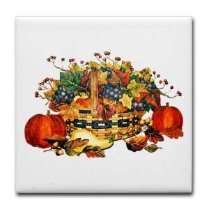  Tile Coaster (Set 4) Thanksgiving Harvest Basket Pumpkins 