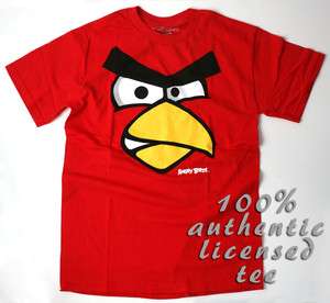MENS ANGRY BIRDS T SHIRT PRINTED RED SHIRT NEW VIDEO GAME APP 